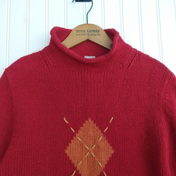 Vintage 90s Mock Neck Sweater Size S Red Argyle NWT Deadstock Grunge High Sierra - Picture 2 of 9